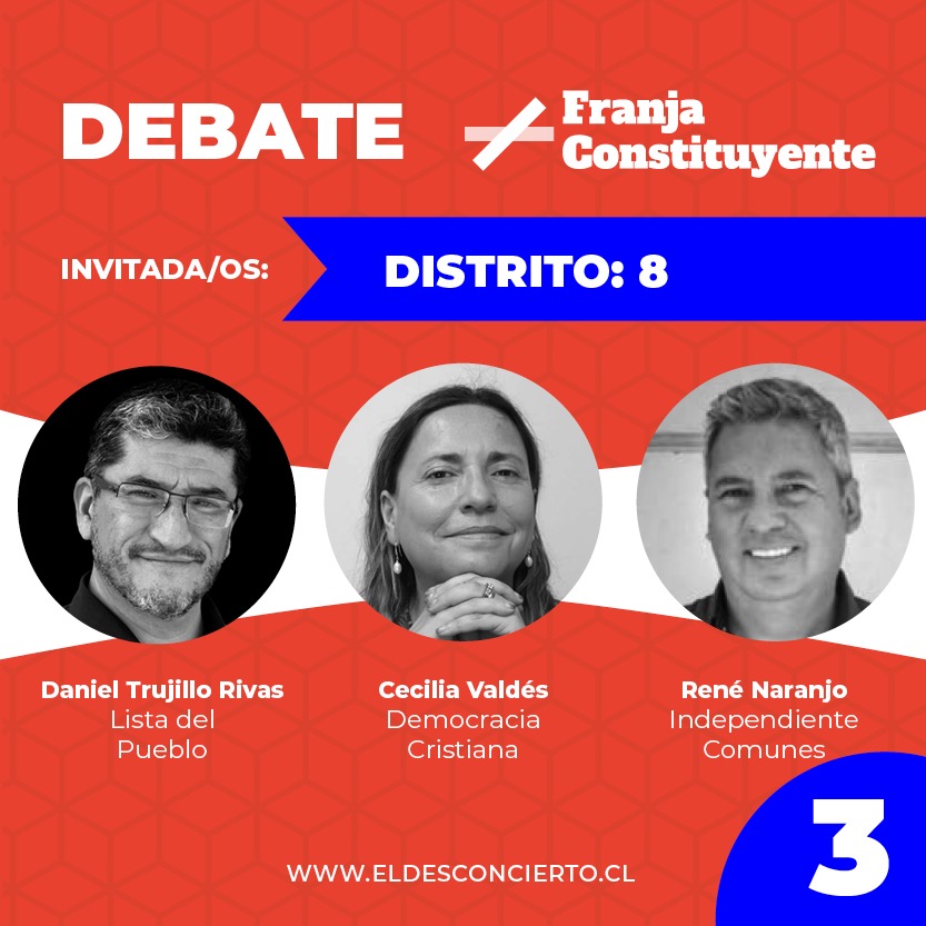 #DebateConstituyente: Revive el último capítulo con los candidatos del Distrito 8: René Naranjo, Cecilia Valdés y Daniel Trujillo